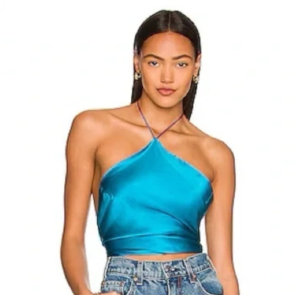 Amanda Uprichard 100% Silk Blue Crop Top Size Large